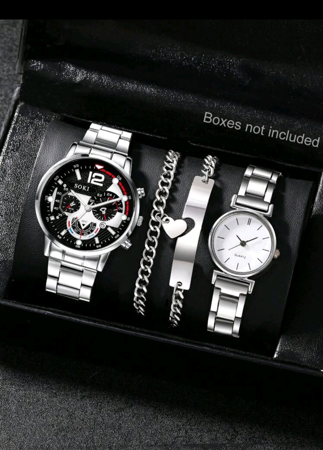 RELOJES PAREJA CON PULSERAS CORAZON Y LA OTRA ENCAJE  ACERO INOXIDABLE TODO R33